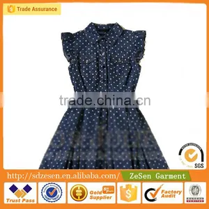 Lapel Ruffle Sleeve Polka Dot Denim Skirt Dress Cotton Wholesale Printed Apparel For Women thumbnail-4