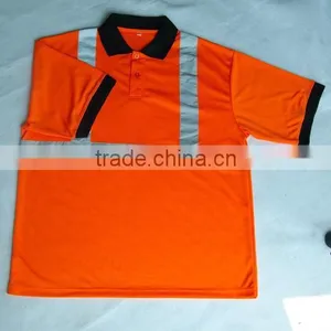 Fluorescent Orange Color High Visibility Safety Polo Shirt Summer Running Reflective Walking Shirt thumbnail-1