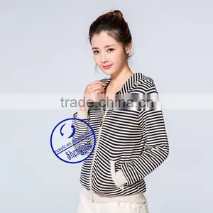 OEM Womens Stripe Zipper-up Hoodies Sweatshirts Manufactures in China thumbnail-4