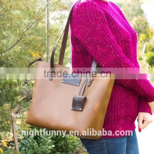 Croisette Monogram Leather Tote Bag. Monogrammed Shopping Bag.Gift for Her. Brown/black/salmon Shoulder Bag. Gift for Her. thumbnail-1