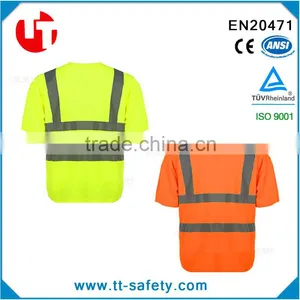 Custom Design Fluorescence Orange Yellow High Visibility Cheap Safety Reflective Uniform T-shirt thumbnail-1