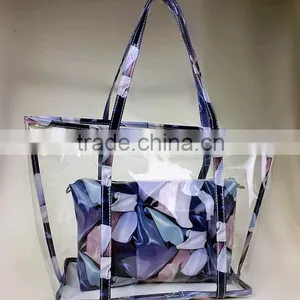 2015 Summer Tide Girl New Style Sugar Jelly Transparent Shoulder Bag With Printing Flower Bag in Bag thumbnail-2