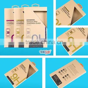 2016 Customized Brown Kraft Paper Box for Tempered Screen Protector With Silver Stamping and Plastic Hanger thumbnail-1