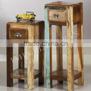 INDIAN RECYCLED WOOD FURNITURE SET OF STOOL WITH DRAWER thumbnail-1