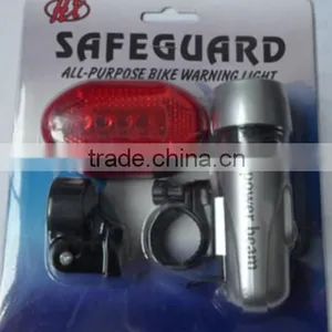 Waterproof 5 LED Lamp Bike Bicycle Front Head Light + 5 Red LED Rear Safety Flashlight thumbnail-2