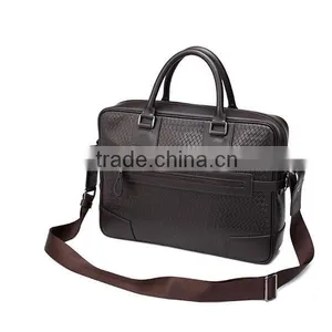 Hot Sell Italian Trendy Men Coffee Weaving Pattern Top Layer Leather 14 Inch Laptop Briefcase Shoulder Bag thumbnail-4