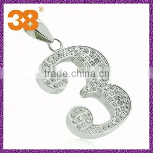 2013 New Fashion Number Pendants With Rhinestones Pendant for Couples Lucky Numbers 3 Stainless Steel Energy Pendant thumbnail-1