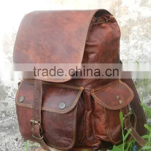 Real Rustic Brown Leather Vintage Travel/picnic/overnight Back Pack Bag thumbnail-2