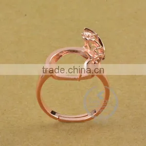 14mm 925 Sterling Silver Rose Gold Flower Branch Round Bezel Ring Base Blank Supplies DIY Findings 1216002 thumbnail-2