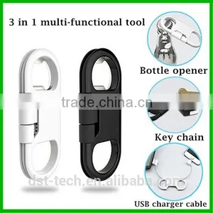 High Quality 3 in 1 Bottle Opener Charger Cable Keychain for Iphone 7 thumbnail-1