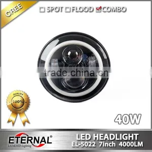40W 7in Round 4WD Off-road Truck SUV Automotive Vehicles Sealed Dual Beam Led Headlight Lamp Dual Beam With H4 Plug Halo Ring thumbnail-2