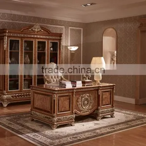 Exquisite Wood Carving Reading Table And Chair, Luxury Executive Office Furniture, Graceful Home Office Desk/ Bookcase thumbnail-1