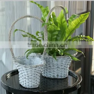 100%Handmade Antique Wicker Plastic Lined Plant Basket Wicker Baskets for Plants Wicker Plant Pot thumbnail-1