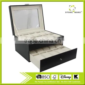 20 Grids 2-layer Display Leather Watch Jewelry Storage Case Organizer With Lock & Key thumbnail-1