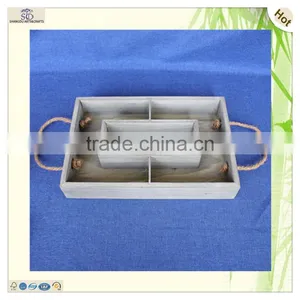 Antique Food Drink Flower Serving Compartments Wood Tray thumbnail-1