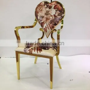 Gold Frame Heart Design Stainless Steel Armrest Dining Chair thumbnail-1
