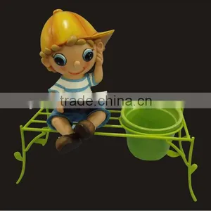 2014 New Design Cute Cartoon Boy Reading With Flower Planter Ceramic Pot Garden Decoration thumbnail-1