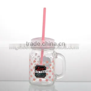 15.5oz Fresh Cute Mason Jar With Lid Straw With Handle thumbnail-2