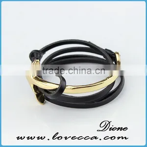 Fashion Jewelry Wholesale Leather Steel Anchor Hook Bracelet Men ,Custom Jewelry Leather Nautical Bracelet thumbnail-1