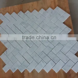 Large Herringbone Marble Herringbone Tiles 50x100mm on Mesh thumbnail-1