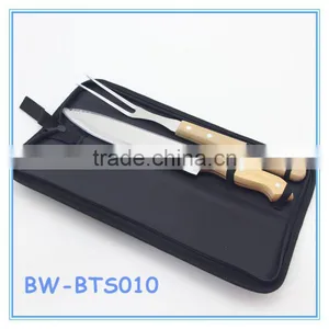 Stainless Steel Barbecue Tool Set With Wood Handles BBQ Fork Knife Set With Carry Case thumbnail-1