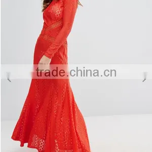 OEM Service Formal Dress Round Neck Sexy Back Open Tight Pencil Women's Lace Long Sleeve Evening Dress thumbnail-2