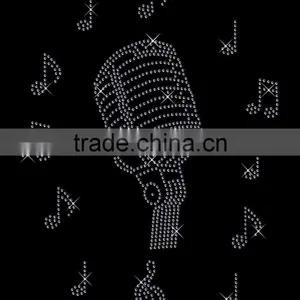 Clear Classic Microphone + 12 Music Notes Iron on Rhinestone Transfer Hotfix T-shirt Transfer thumbnail-1
