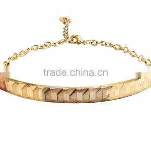 Imitation Artificial 18kt Three Tone Plated Bangle Bracelet With Extension Chain thumbnail-1
