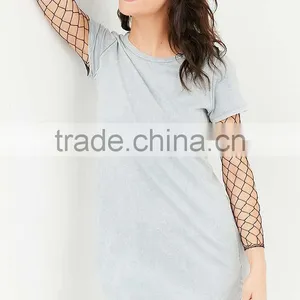 2017 Popular Super Trendy And Cute Mesh Legging Out From Under Fishnet Catsuit Sexy Bodysuit Layered With Ripped Denim thumbnail-2