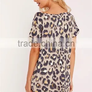 MGOO 2017 Custom Made Leopard Print Night T-shirts 35% Cotton 65% Polyester Short Sleeves Loose Pyjamas thumbnail-3