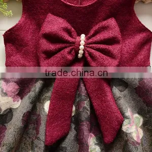 New Arrival Unique Baby Girl Names Images Children Girl Wool Dress With Beautiful Bowknot thumbnail-3
