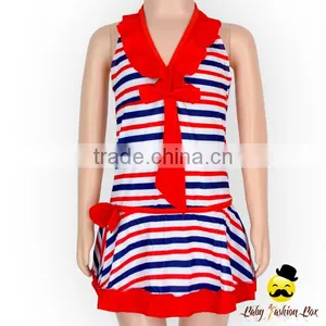 YZA-002 Yihong Cute Stripe Stylish Little Girls Sleeveless Bow Dress Designs Swimsuit Onesie Kids Swimming Wear thumbnail-2