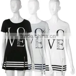 1PCS M-XL Women Love Letter Print O Neck Short Sleeve Zipper Long Above Knee Straight Dress Summer Casual Dress Tops Blouse thumbnail-6