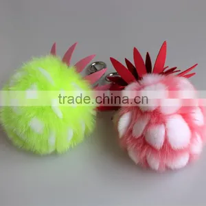 Myfur Real Fox Fur and Rex Rabbit Fur Ball Keychain Pineapple Fur Keychain thumbnail-3