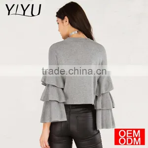 2017 Fashion Ruffles Sweater Women Casual Butterfly Sleeve Solid Gray Pullovers Preppy Cute Loose Winter Sweaters thumbnail-2