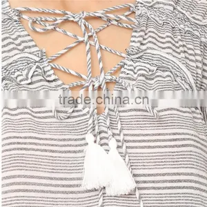 2017 OEM Femme Striped Gauze Tassel Girdle Holiday Blouses thumbnail-5