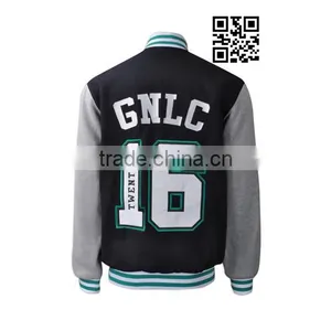 Men Wholesale Satin Wool With Black Leather Sleeves Custom Bomber Varsity Jacket thumbnail-3