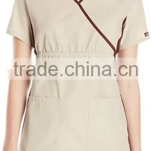 Top Selling Mock Wrap Women Medical Scrubs Wholesale Knit Panel Top thumbnail-6