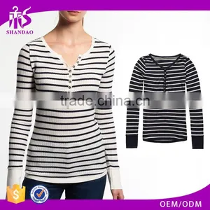 2016 China Manufacturer Shandao Latest Casual Style Autumn Long Sleeve Bodycon Striped Knit Cotton Women Fashion Tops thumbnail-1
