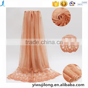 New Fashion Custom Classic Plain Dyed Linon Viscose Thin Lace Flower Trim Ribbon Hijab Scarf thumbnail-1