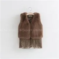 Baby Girls Faux Fox Fringed Vest In PU Fashion Kids Girl Waistcoat thumbnail-1