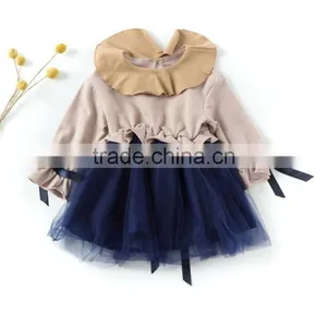 B22640A Autumn New Fashion Girls Bow Tie Ribbon Gauze Long Sleeves Dress thumbnail-2