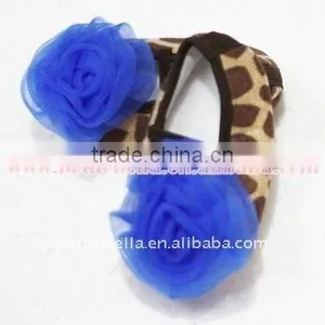 Baby Giraffe Crib Shoes With Royal Blue Rosettes thumbnail-1