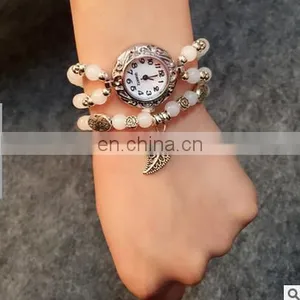 Women Retro Pendant Quartz Watch Multi-color Imitation Agate Beads Bracelet Lady Casual Wristwatch thumbnail-2