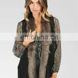 Raccoon Fur Collar Knitted Fine Knitting Vest /#00V19 thumbnail-1