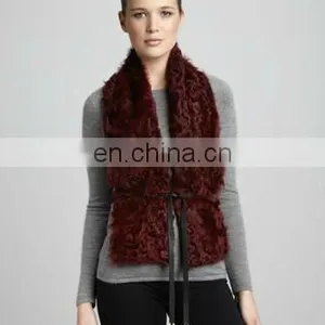 Curly Lamb Fur Vest /tiger's Eye thumbnail-1