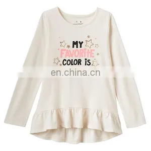 Hot Sale Cute Girl Dresses, One Piece Girls 4- 8 Long Sleeve Ruffled High-Low Tee thumbnail-4