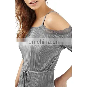 Cold Shoulder Ladies Dress Wholesale Elbow Sleeves Fashion Dress With Lace thumbnail-3