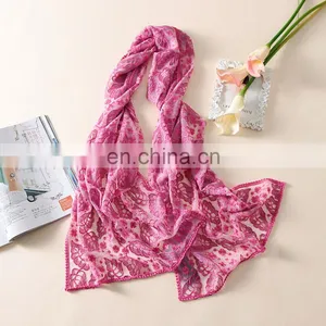 Floral Embroidered Lace Organza Silk Scarf thumbnail-6