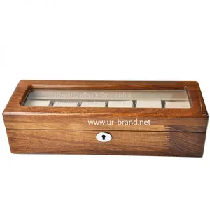 6 Slot Wooden Watch Box PU Leather Display Case Organizer Glass Jewelry Storage Box thumbnail-3